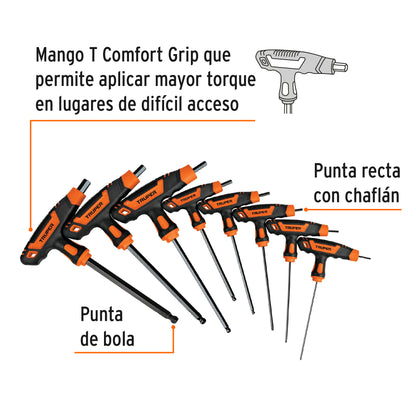 Juego 8 llaves allen mm extralargas mango T, punta de bola ALL-8TMX 100933 MM00