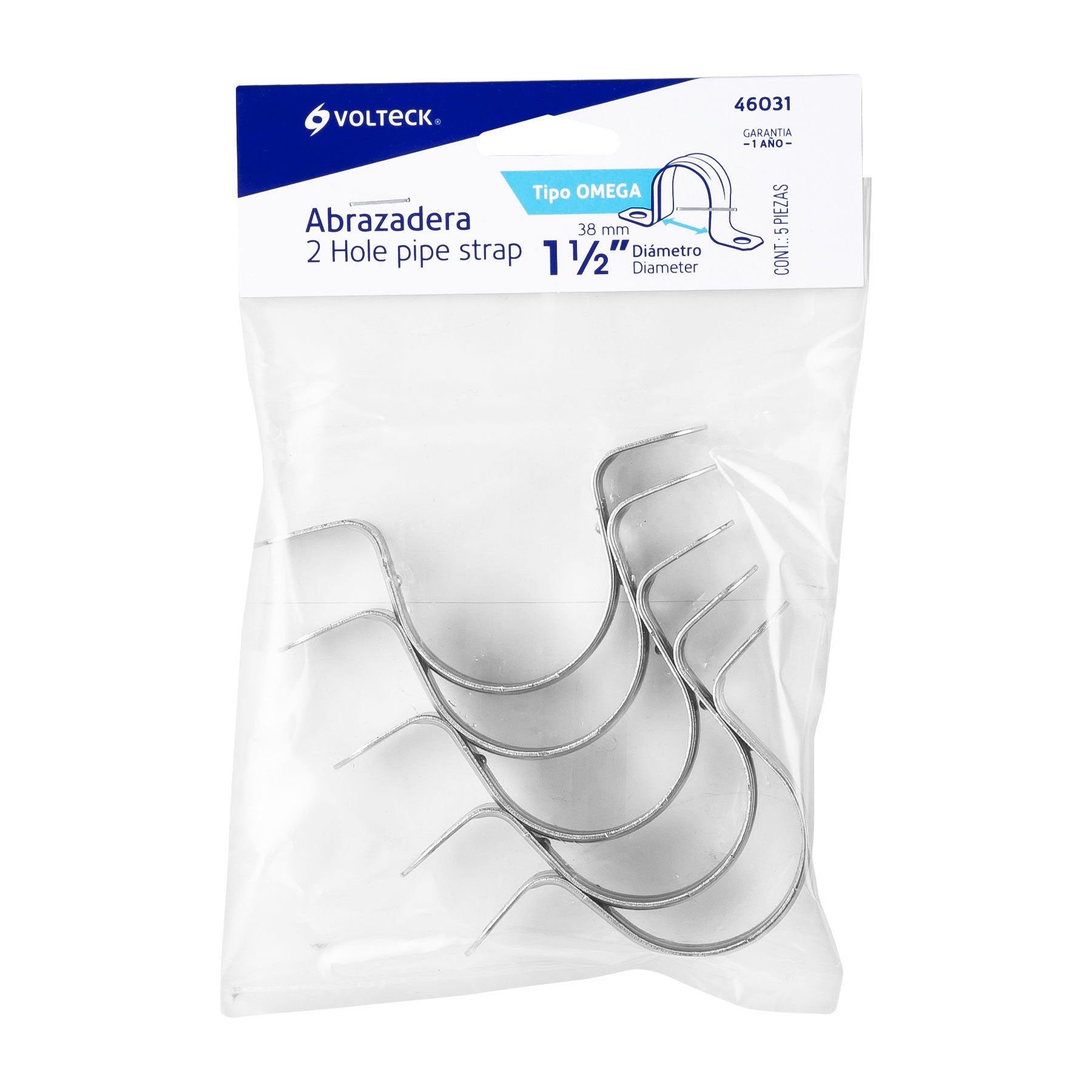 Bolsa con 5 abrazaderas 1-1/2' tipo omega para tubo, Volteck AO-112 46031 MM00