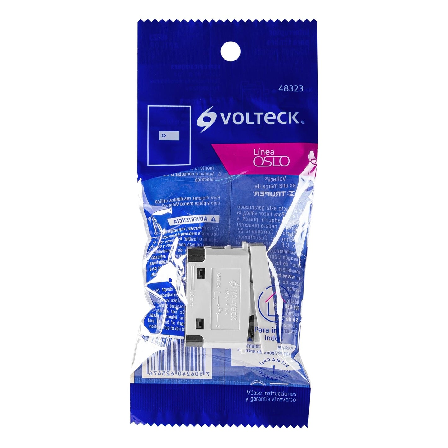 Interruptor para timbre, línea Oslo, color blanco, Volteck APTI-OB 48323 MM00