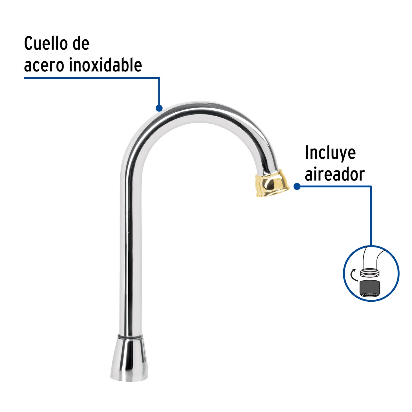 Cuello tipo bar para mezcladora de lavabo, cromo-oro, Aqua AQCR-60G 46723 MM00