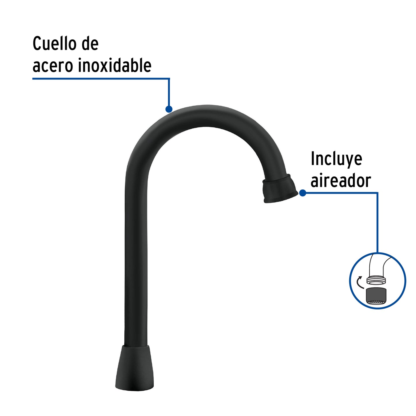 Cuello tipo bar para mezcladora de lavabo, negro mate, Aqua AQCR-60M 46725 MM00