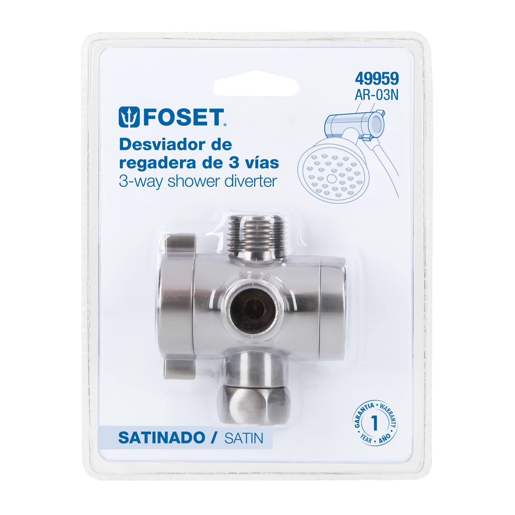 Desviador de 3 vías para brazo, satín, Foset Riviera AR-03N 49959 MM00