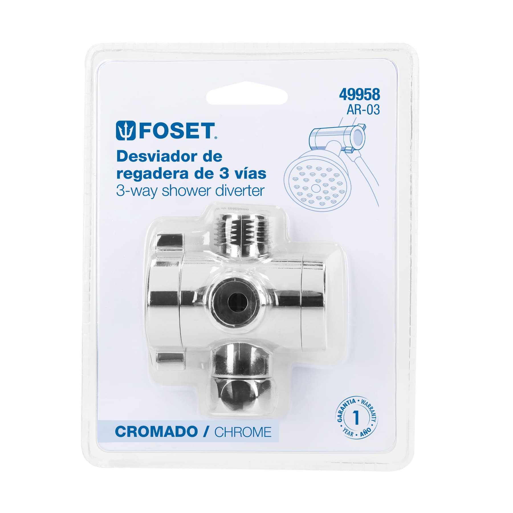 Desviador de 3 vías para brazo, cromo, Foset Riviera AR-03 49958 MM00