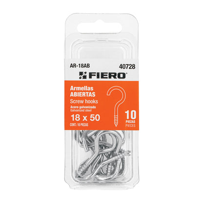 Blíster con 10 armellas abiertas de 18 x 50, Fiero AR-18AB 40728 MM00