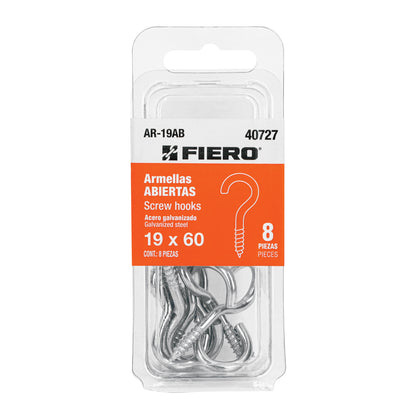 Blíster con 8 armellas abiertas de 19 x 60, Fiero AR-19AB 40727 MM00