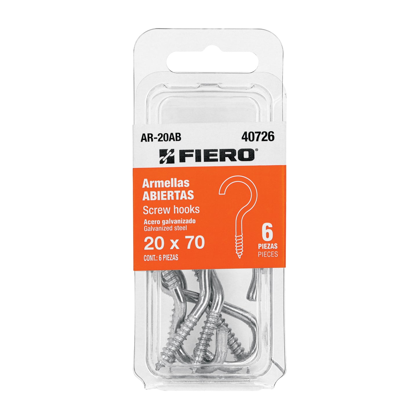 Blíster con 6 armellas abiertas de 20 x 70, Fiero AR-20AB 40726 MM00