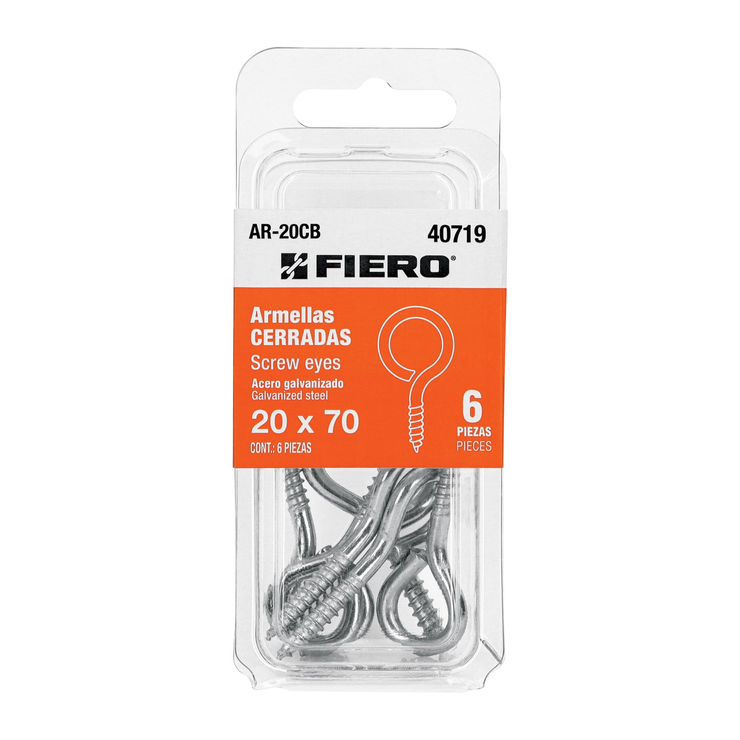 Blíster con 6 armellas cerradas de 20 x 70, Fiero AR-20CB 40719 MM00