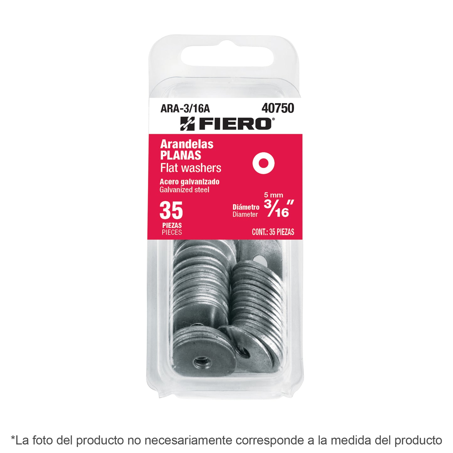 Blíster con 30 arandelas planas de 1/4', Fiero ARA-1/4A 40751 MM00