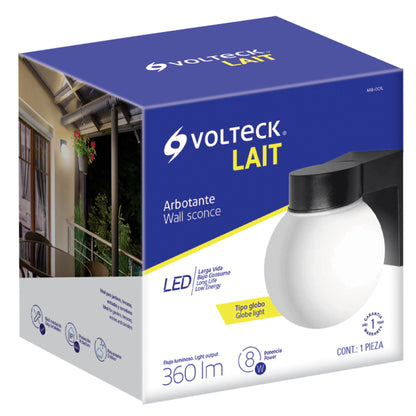 Arbotante de LED 8 W tipo globo luz cálida, Volteck ARB-001L 46344 MM0