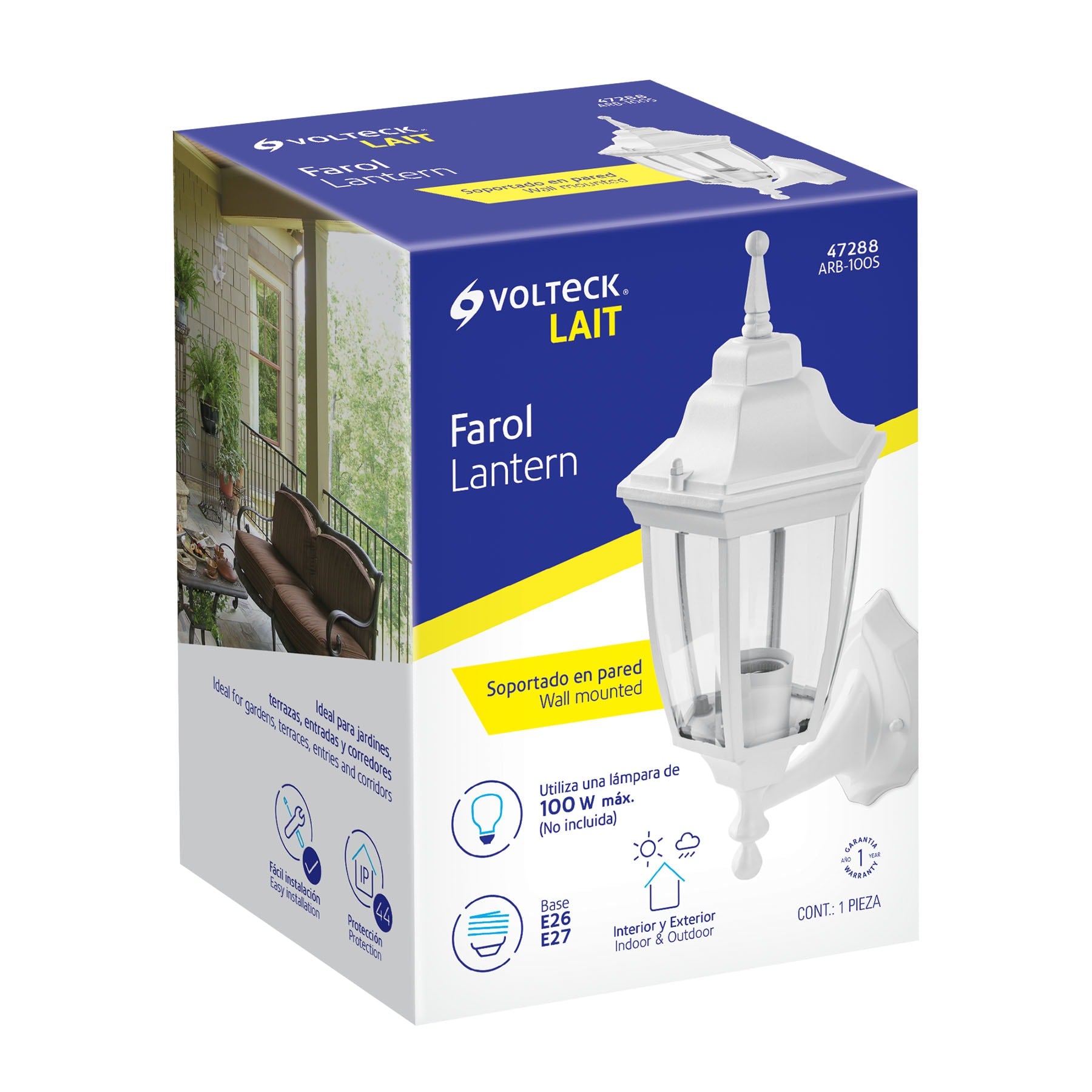 Arbotante tipo farol tradicional soportado p/exterior blanco ARB-100S 47288 MM0