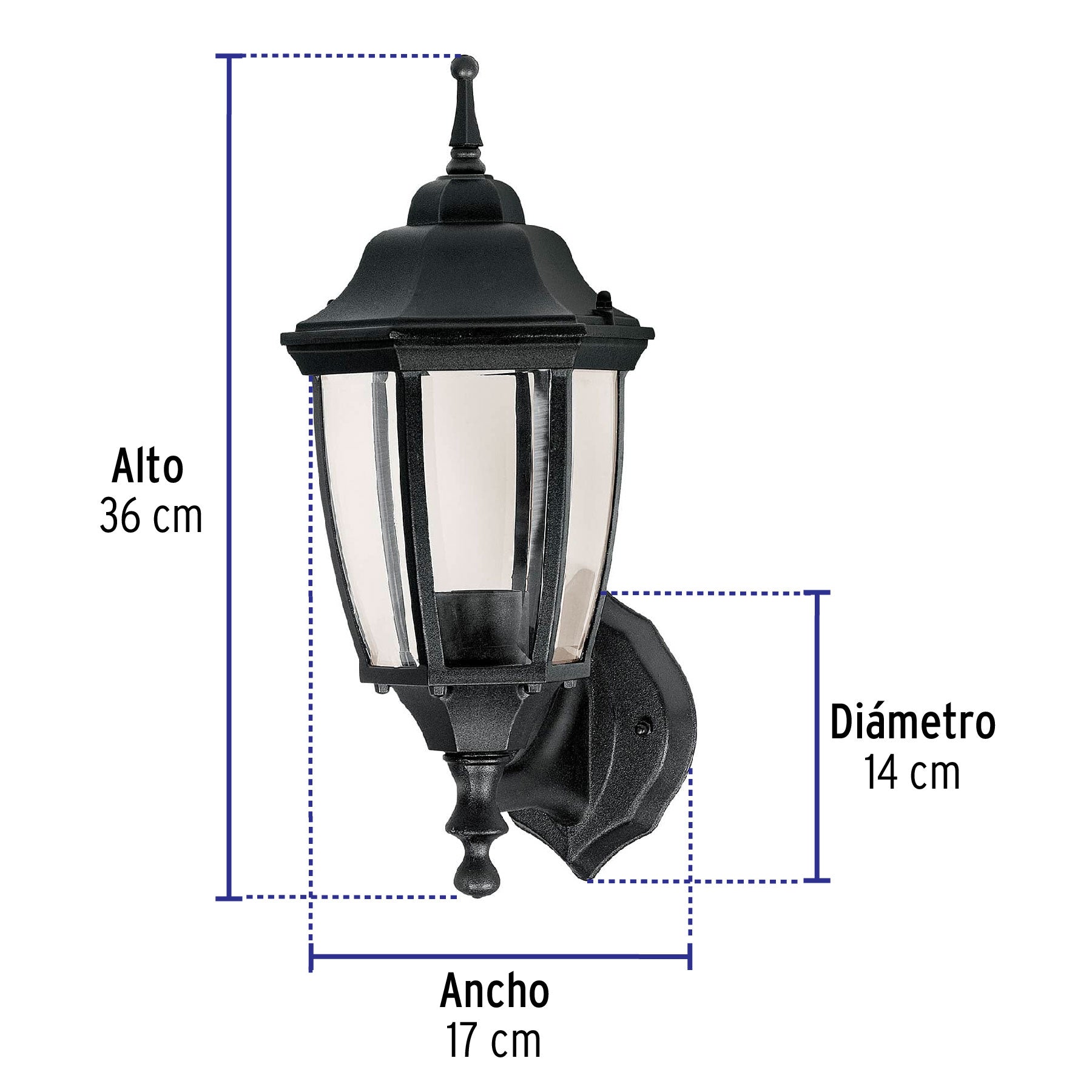 Arbotante tipo farol tradicional soportado p/exterior, negro ARB-101S 47289 MM0