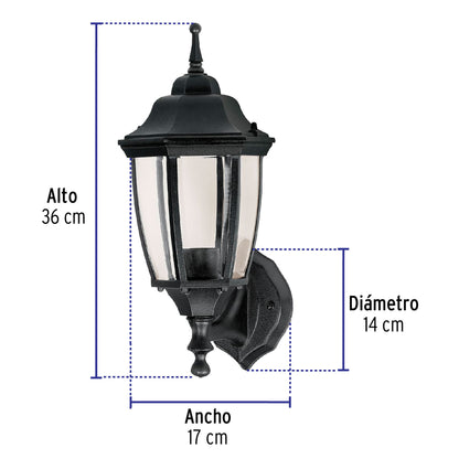 Arbotante tipo farol tradicional soportado p/exterior, negro ARB-101S 47289 MM0