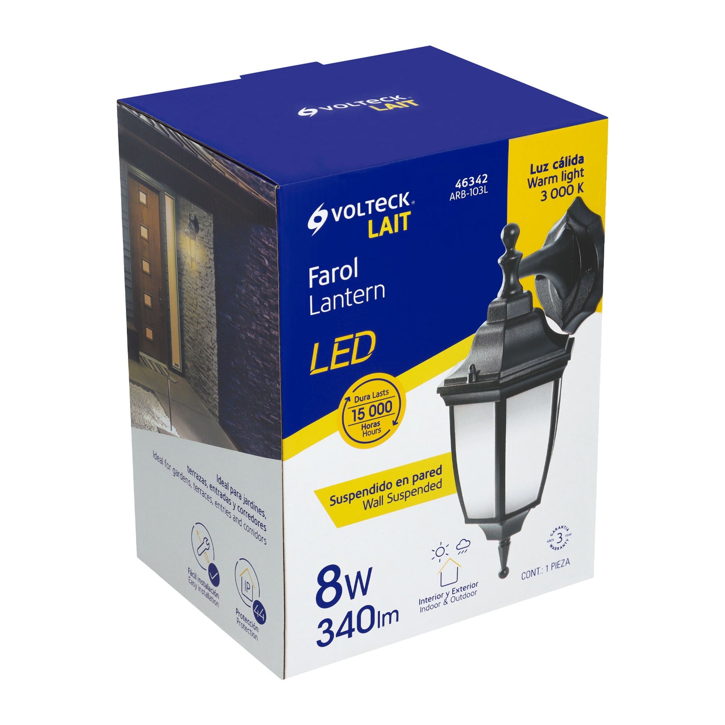 Arbotante de LED 8 W tipo farol suspendido negro, Volteck ARB-103L 46342 MM0