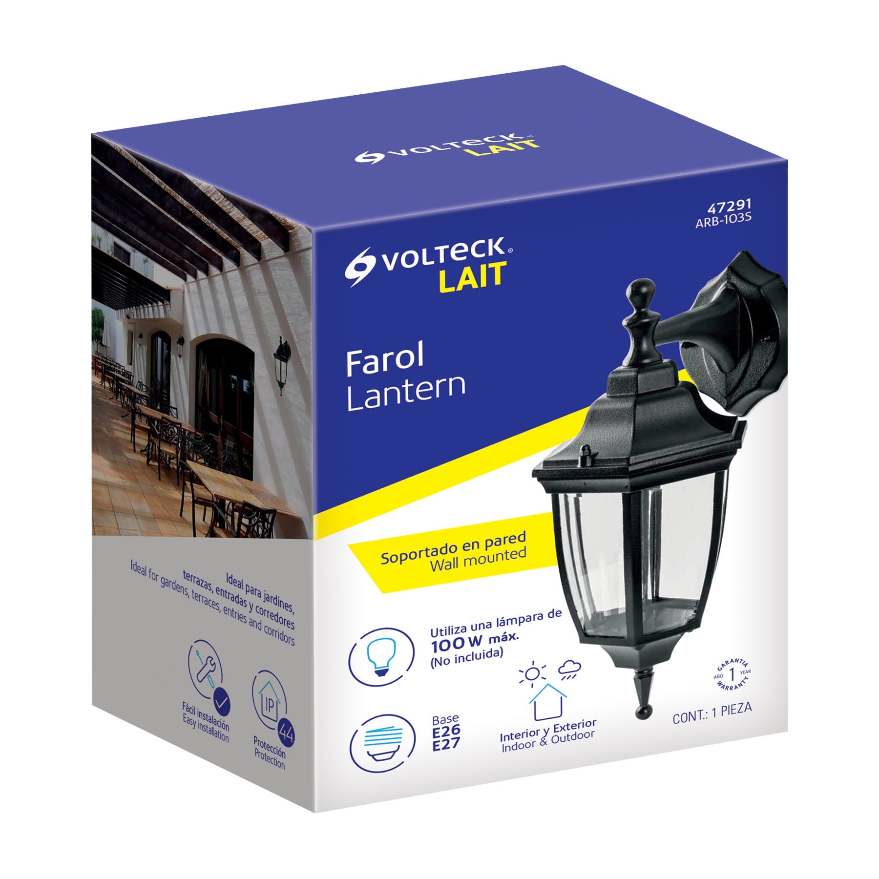 Arbotante tipo farol tradicional suspendido p/exterior negro ARB-103S 47291 MM0