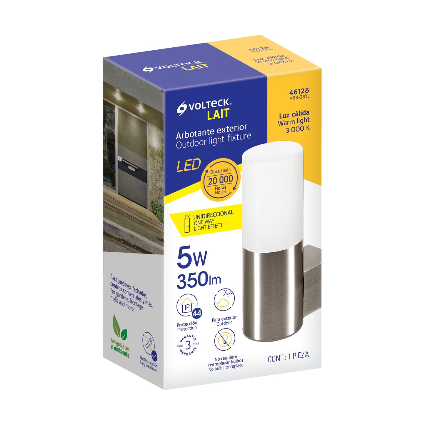 Arbotante decorativo de LED 5 W 1 spot luz cálida, Volteck ARB-210L 46128 MM0