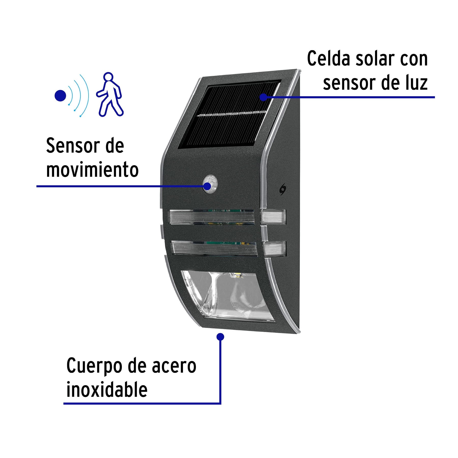 Arbotante solar LED con sensor de luz y movimiento, Volteck ARB-701L 46362 MM0