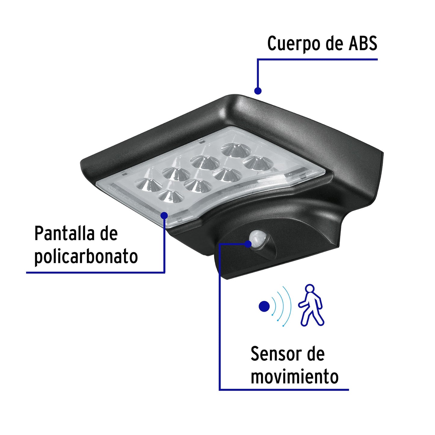 Arbotante solar LED 4 W con sensor de movimiento, Volteck ARB-704L 49073 MM0