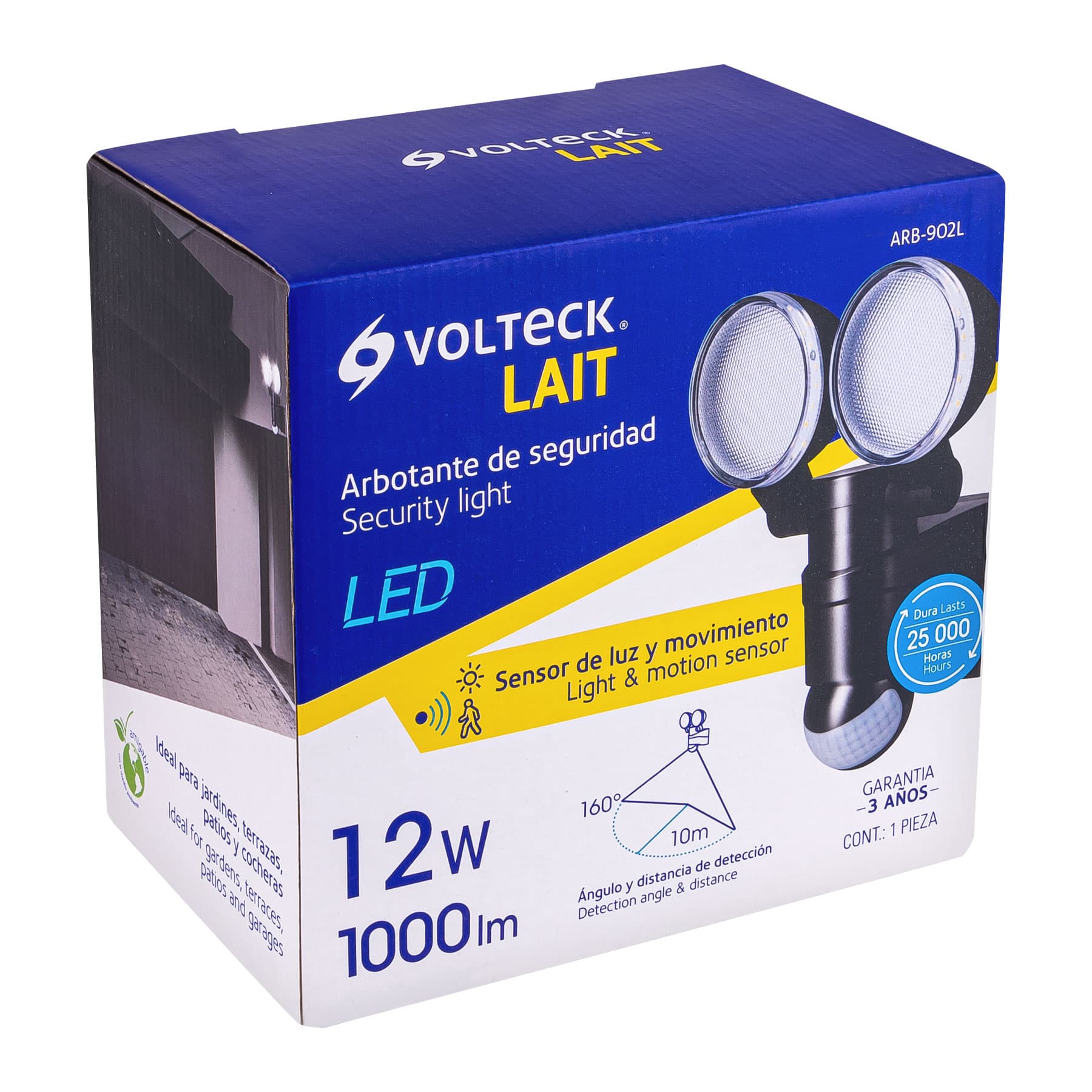 Arbotante LED 12 W negro con sensor de movimiento, Volteck ARB-902L 47338 MM0