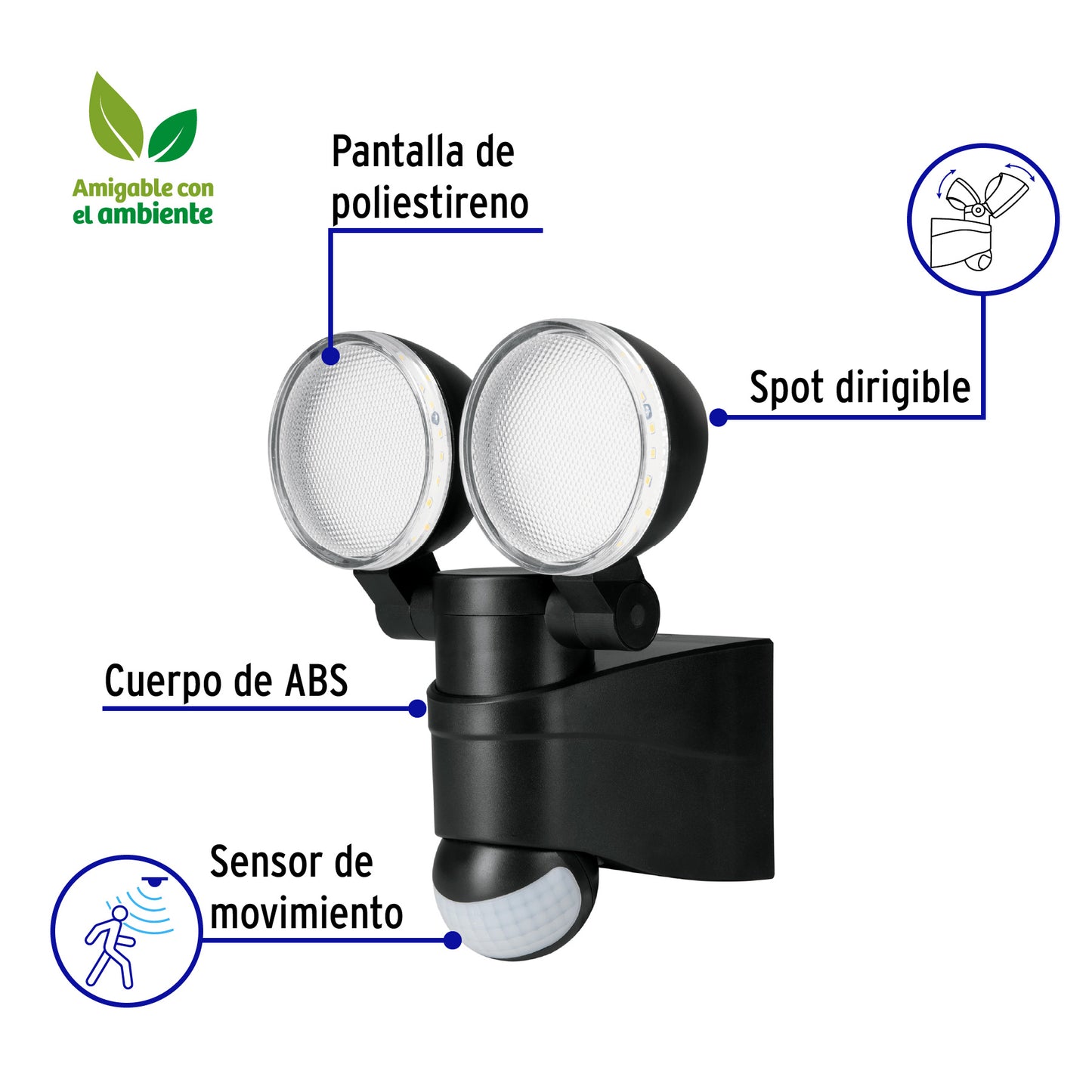 Arbotante LED 12 W negro con sensor de movimiento, Volteck ARB-902L 47338 MM0