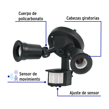 Arbotante negro c/sensor movimiento, lámparas no incluidas ARB-902S 47275 MM0