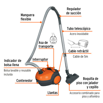 Aspiradora canister 1.2 L, Truper ASD-120 103159 MM00