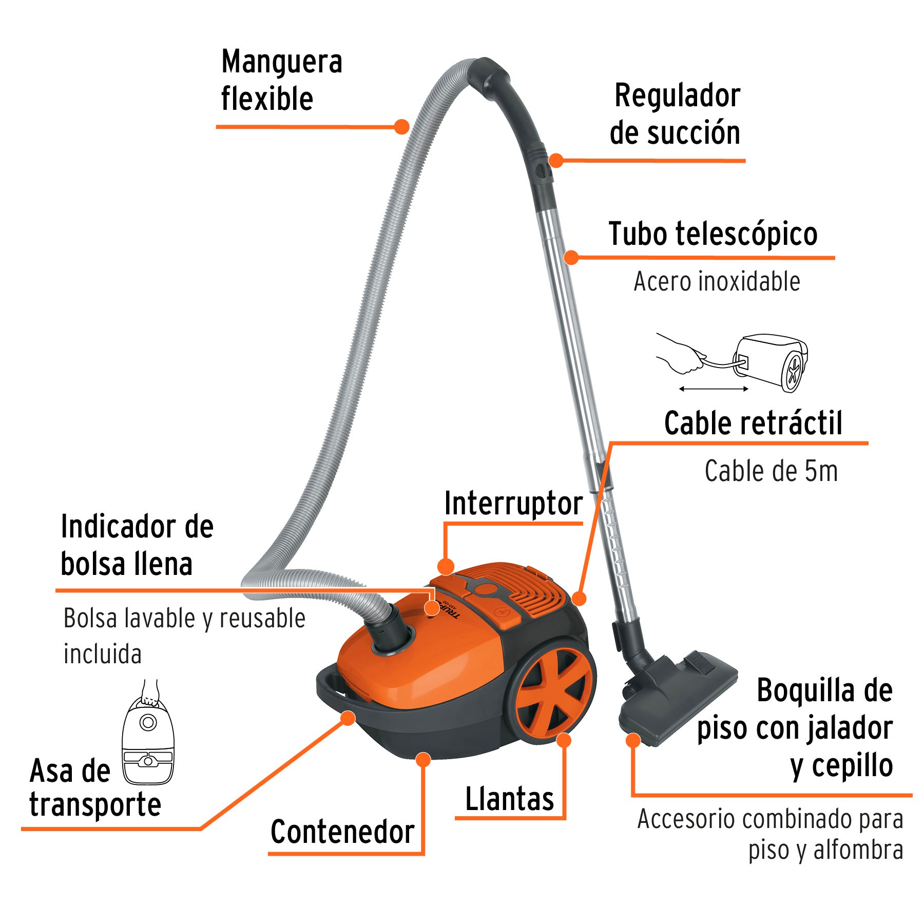 Aspiradora canister 1.5 L, Truper ASD-150 103190 MM00