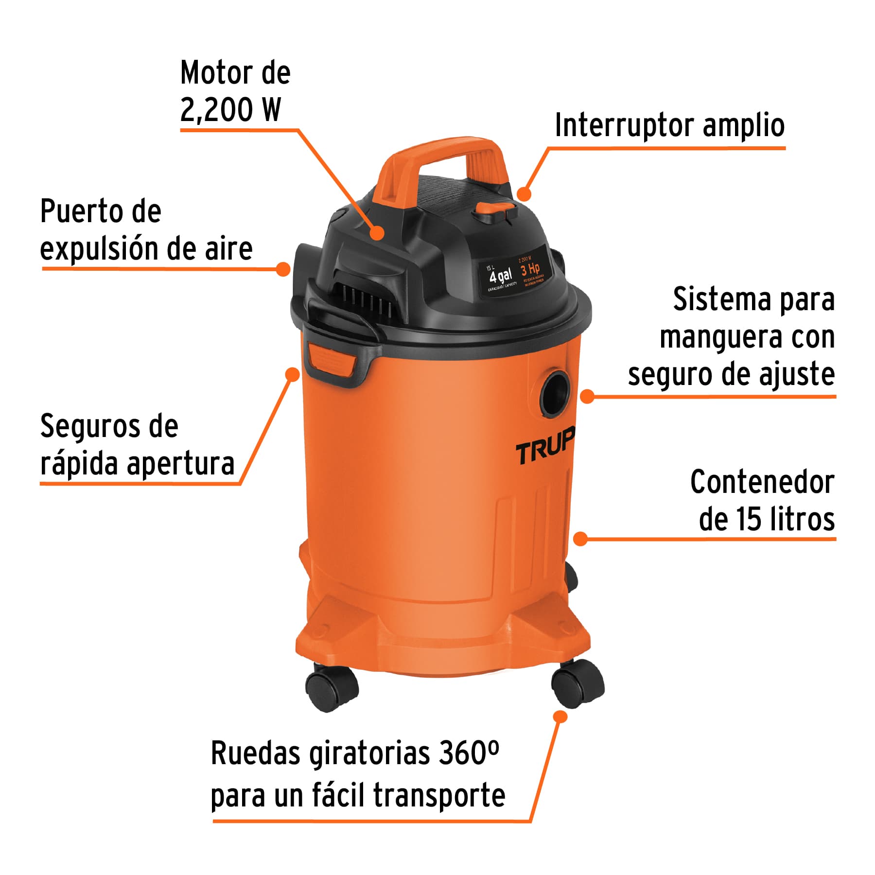 Aspiradora de sólidos y líquidos, 4 gal, plástica, Truper ASP-04 101508 MM1