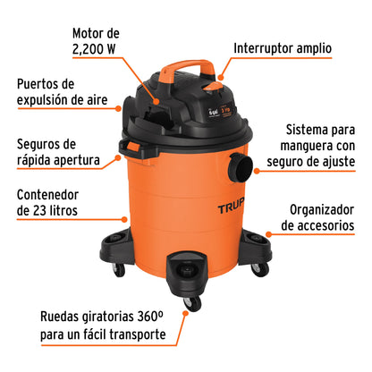 Aspiradora de sólidos y líquidos, 6 gal, plástica, Truper ASP-06 12092 MM1