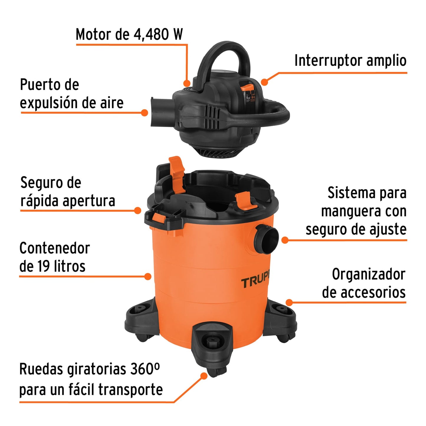 Aspiradora/sopladora de sólidos y líquidos 5 gal, plástica ASP-5S 101521 MM1