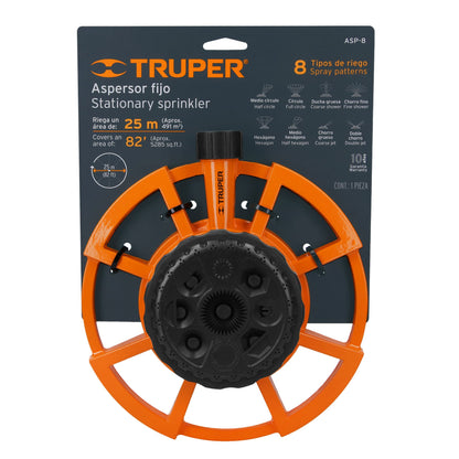 Aspersor base metálica, con 8 funciones, Truper ASP-8 10328 MM00