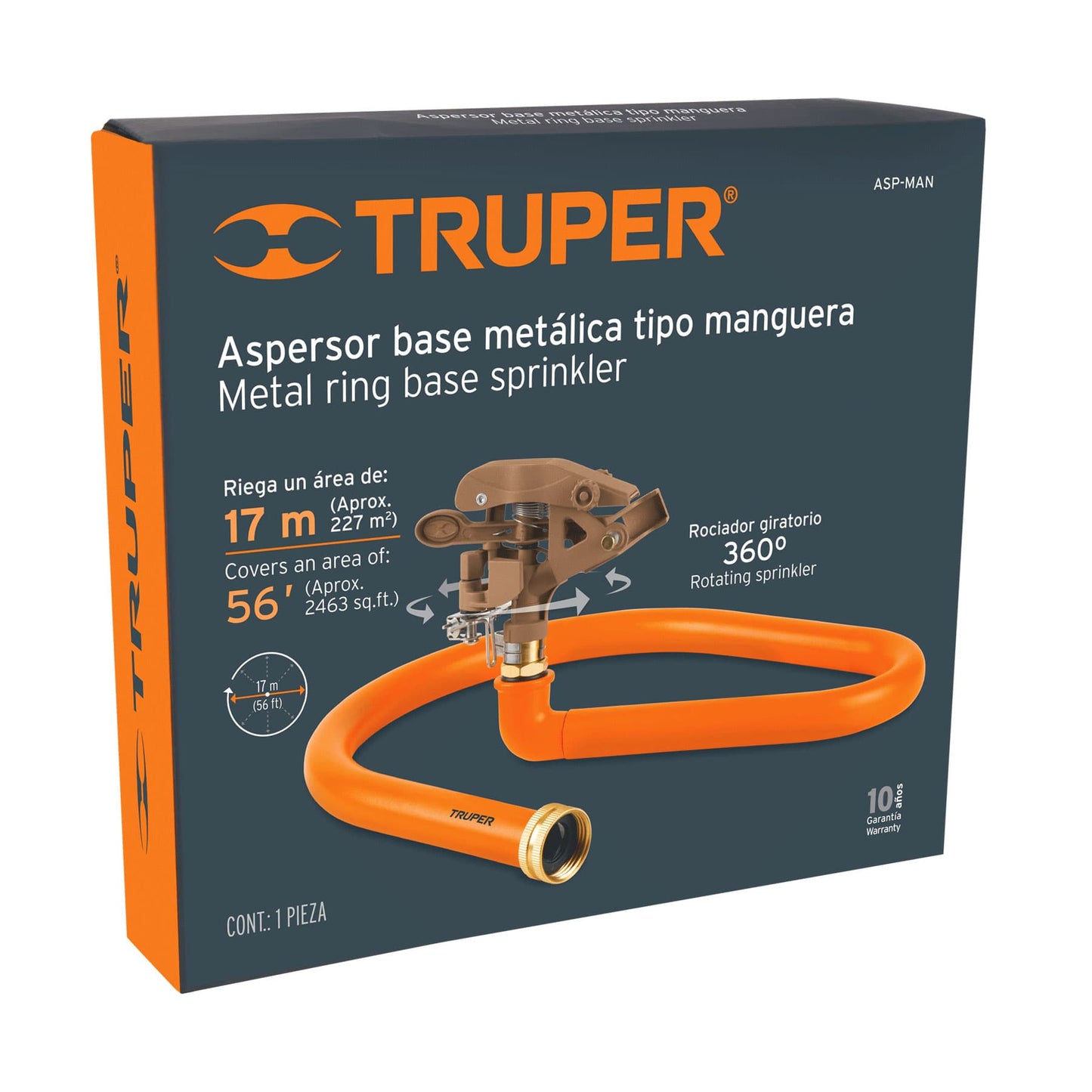 Aspersor base metálica, tipo manguera, Truper ASP-MAN 10312 MM00