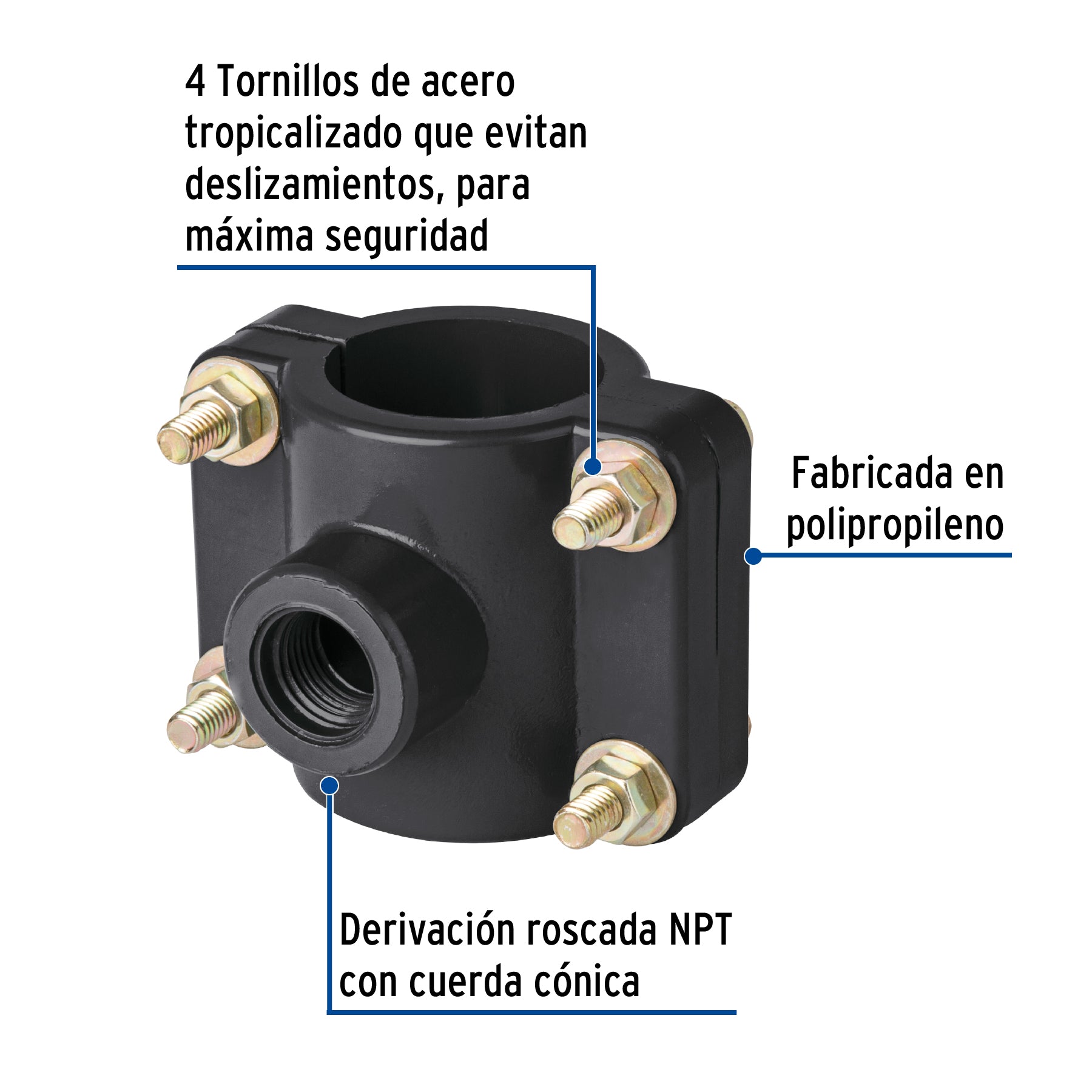 Abrazadera para toma domiciliaria PP 1-1/2' x 1/2', Foset ATD-1 1/2 40711 MM00