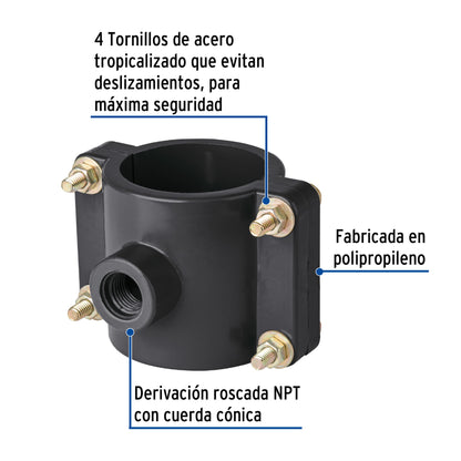 Abrazadera para toma domiciliaria PP 2-1/2' x 1/2', Foset ATD-2 1/2 40713 MM00