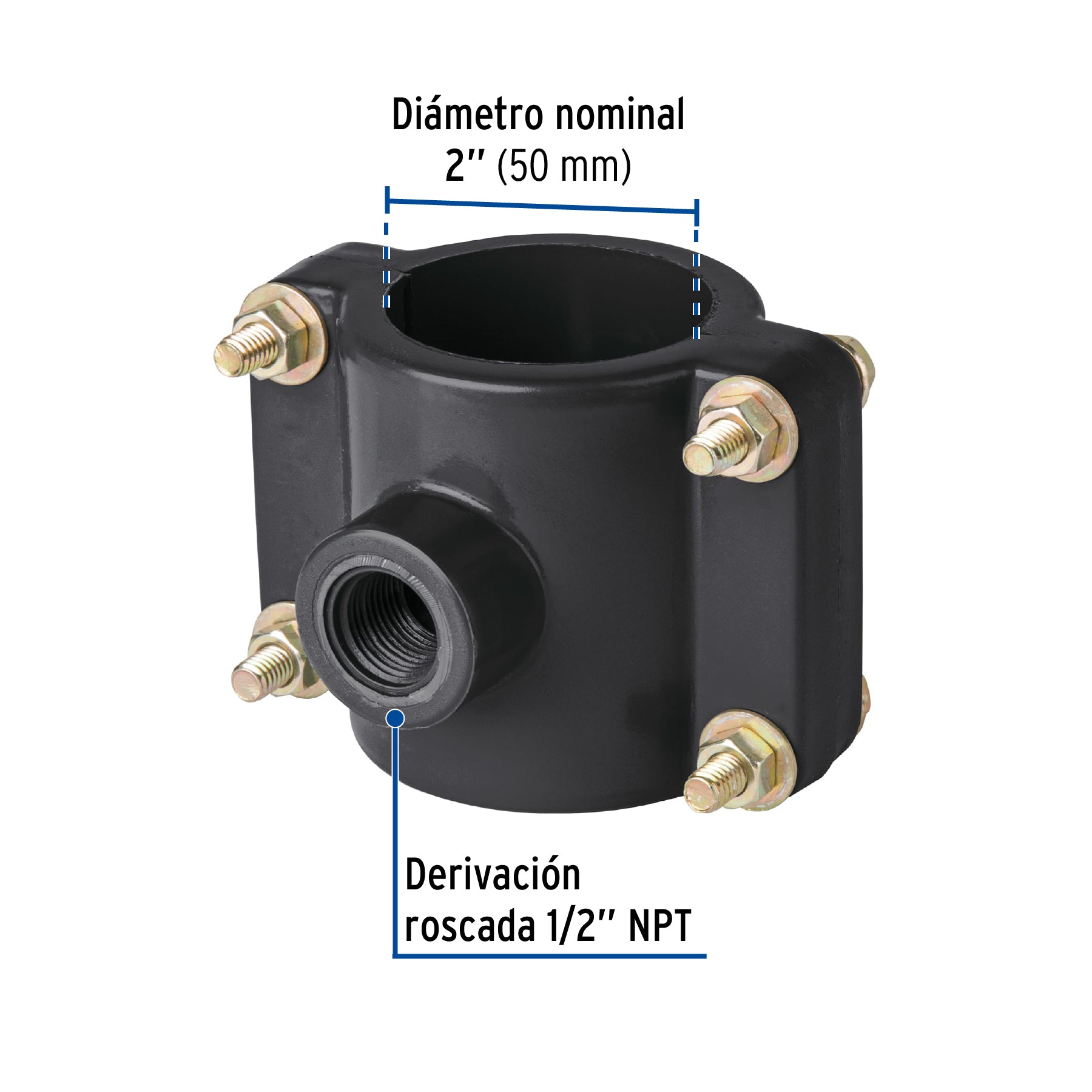 Abrazadera para toma domiciliaria PP 2' x 1/2', Foset ATD-2 40712 MM00