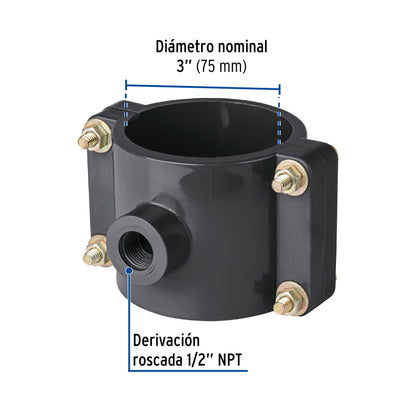 Abrazadera para toma domiciliaria PP 3' x 1/2', Foset ATD-3 40714 MM00