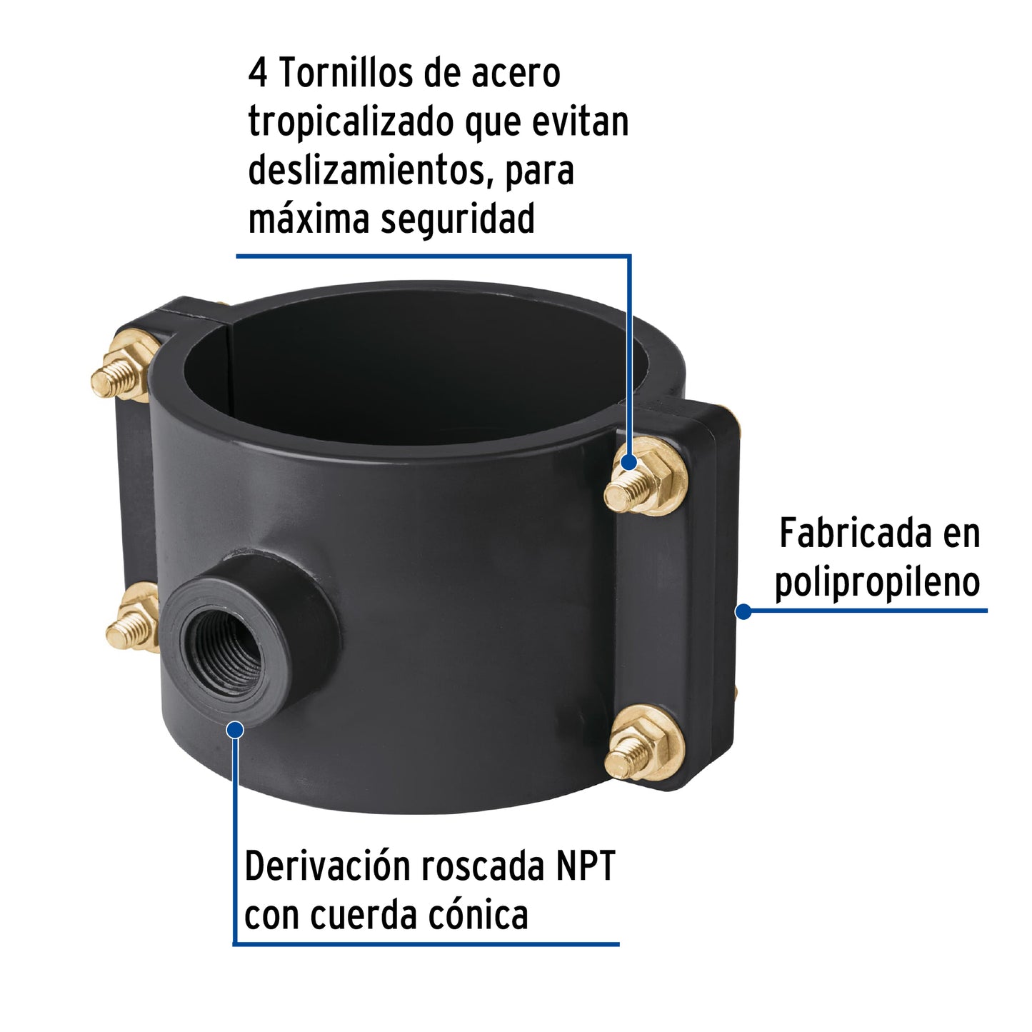 Abrazadera para toma domiciliaria PP 4' x 1/2', Foset ATD-4 40715 MM00