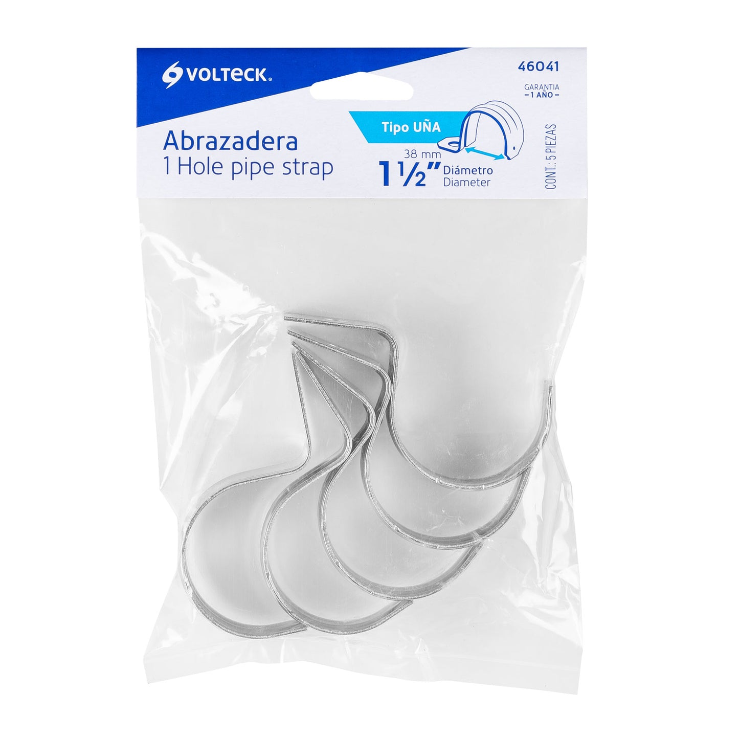 Bolsa con 5 abrazaderas 1-1/2' tipo uña para tubo, Volteck AU-112 46041 MM00