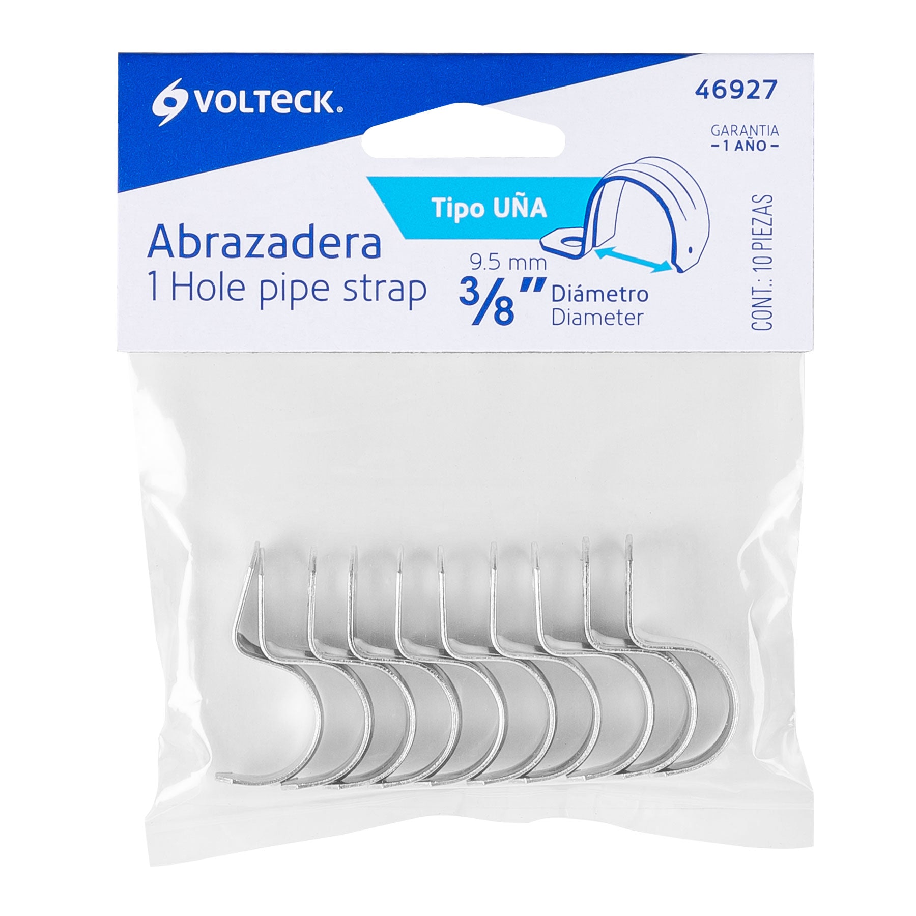 Bolsa con 10 abrazaderas 3/8' tipo uña para tubo, Volteck AU-3/8 46927 MM00