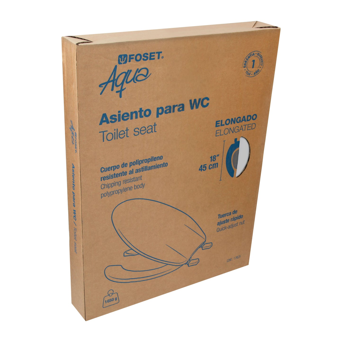 Asiento alargado para WC, abierto,blanco, Foset AWC-45B 49905 MM1