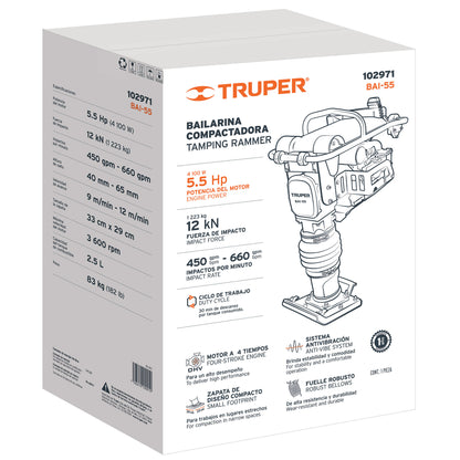 Bailarina compactadora 5.5 HP, motor Honda GX160, Truper BAI-55 102971 MM00