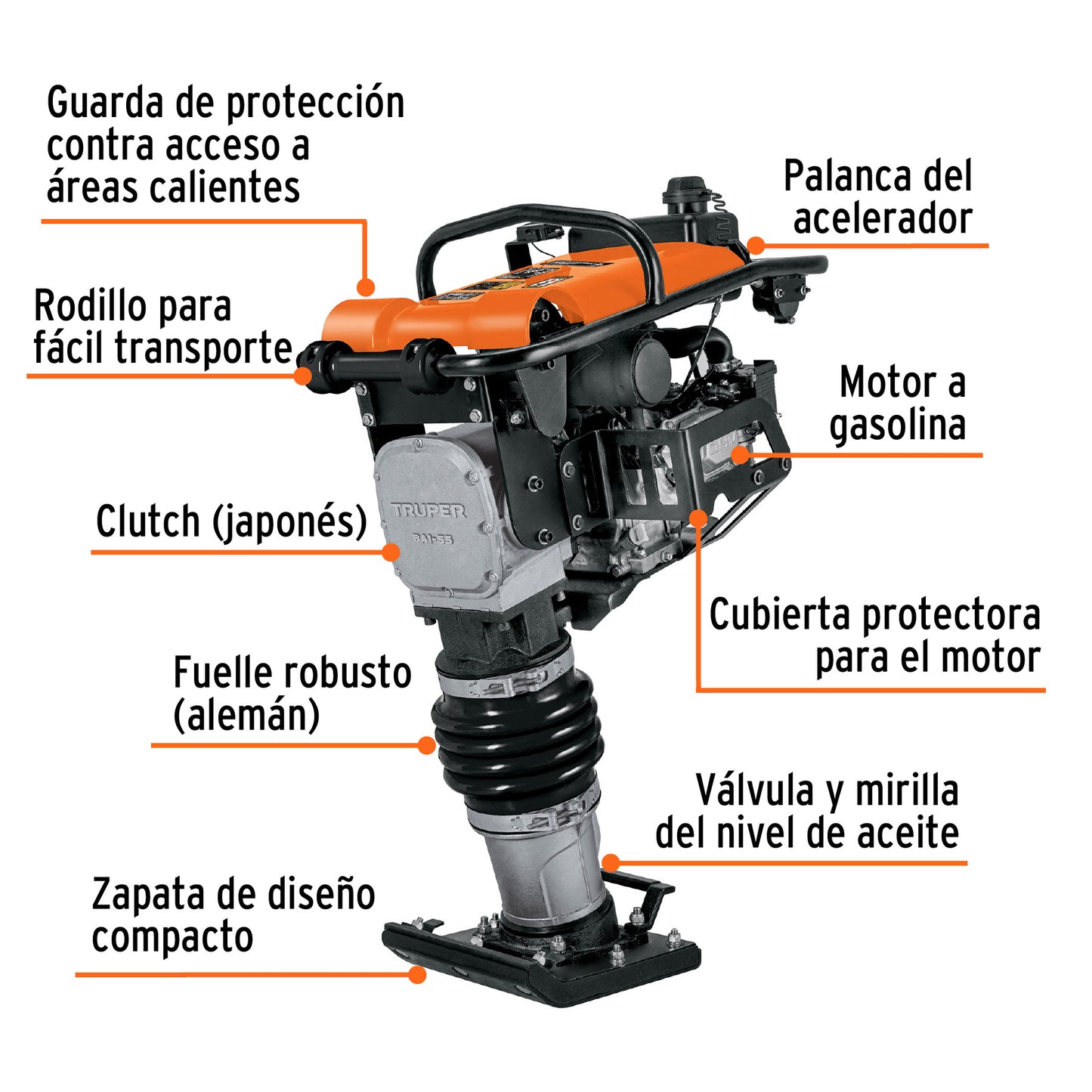 Bailarina compactadora 5.5 HP, motor Honda GX160, Truper BAI-55 102971 MM00