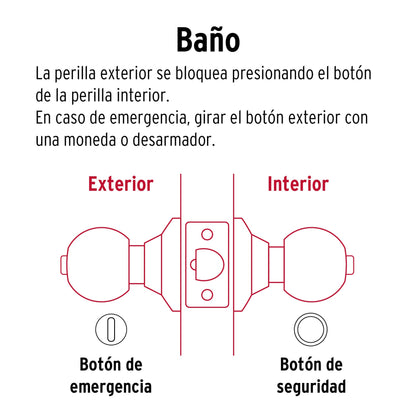 Cerradura esfera cilíndrico, baño, cromo, blíster, Basic BAL-CM-BPB 28056 MM0