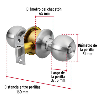 Cerradura esfera cilíndrico, baño, cromo, blíster, Basic BAL-CM-BPB 28056 MM0