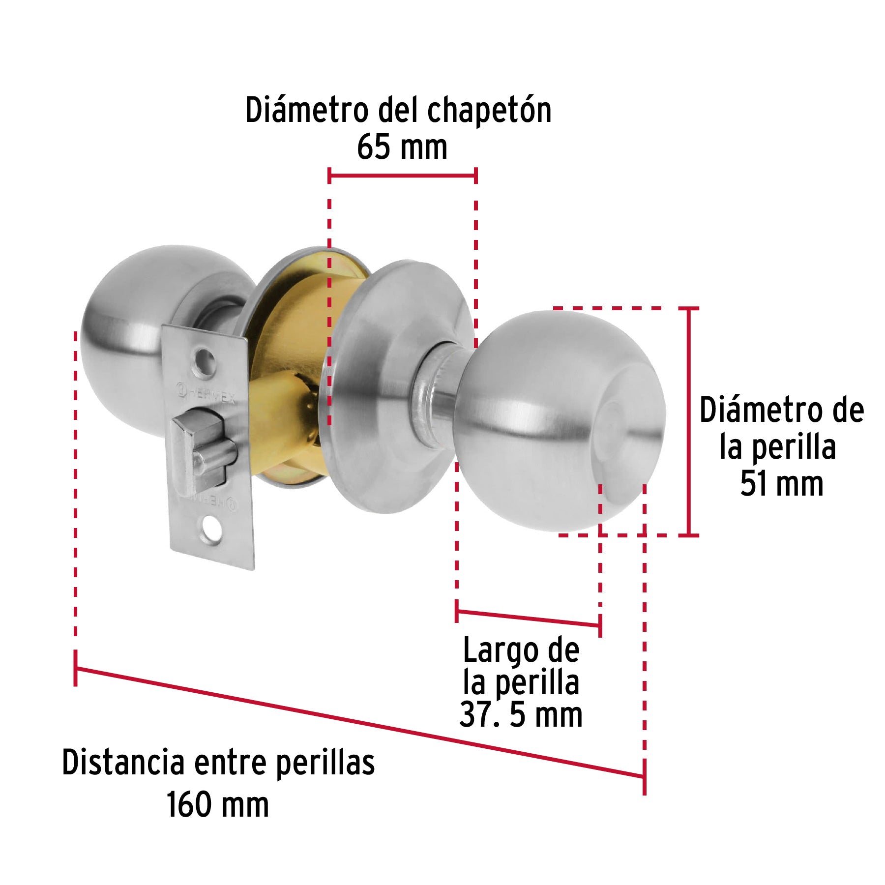 Cerradura tipo esfera, cilíndrico, entrada, cromo, Basic BAL-CM-EP 23562 MM0