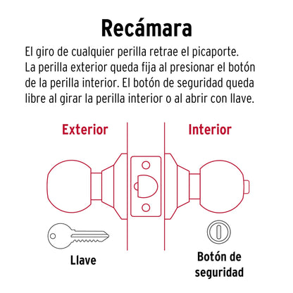 Cerradura tipo esfera, cilíndrico, recámara, cromo, Basic BAL-CM-RP 23565 MM0