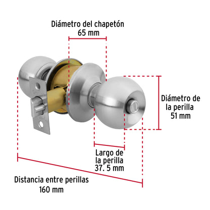 Cerradura tipo esfera, cilíndrico, recámara, cromo, Basic BAL-CM-RP 23565 MM0