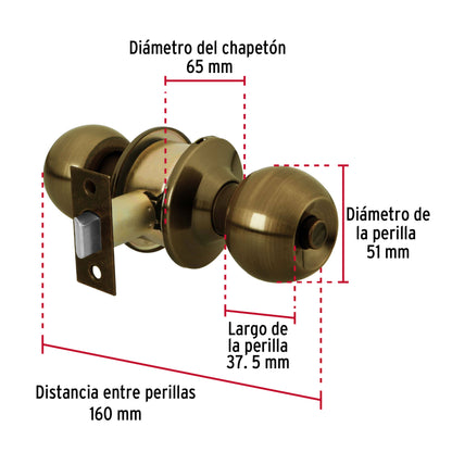 Cerradura esfera cilíndrico, baño, antiguo, blíster, Basic BAL-LA-BPB 28055 MM0