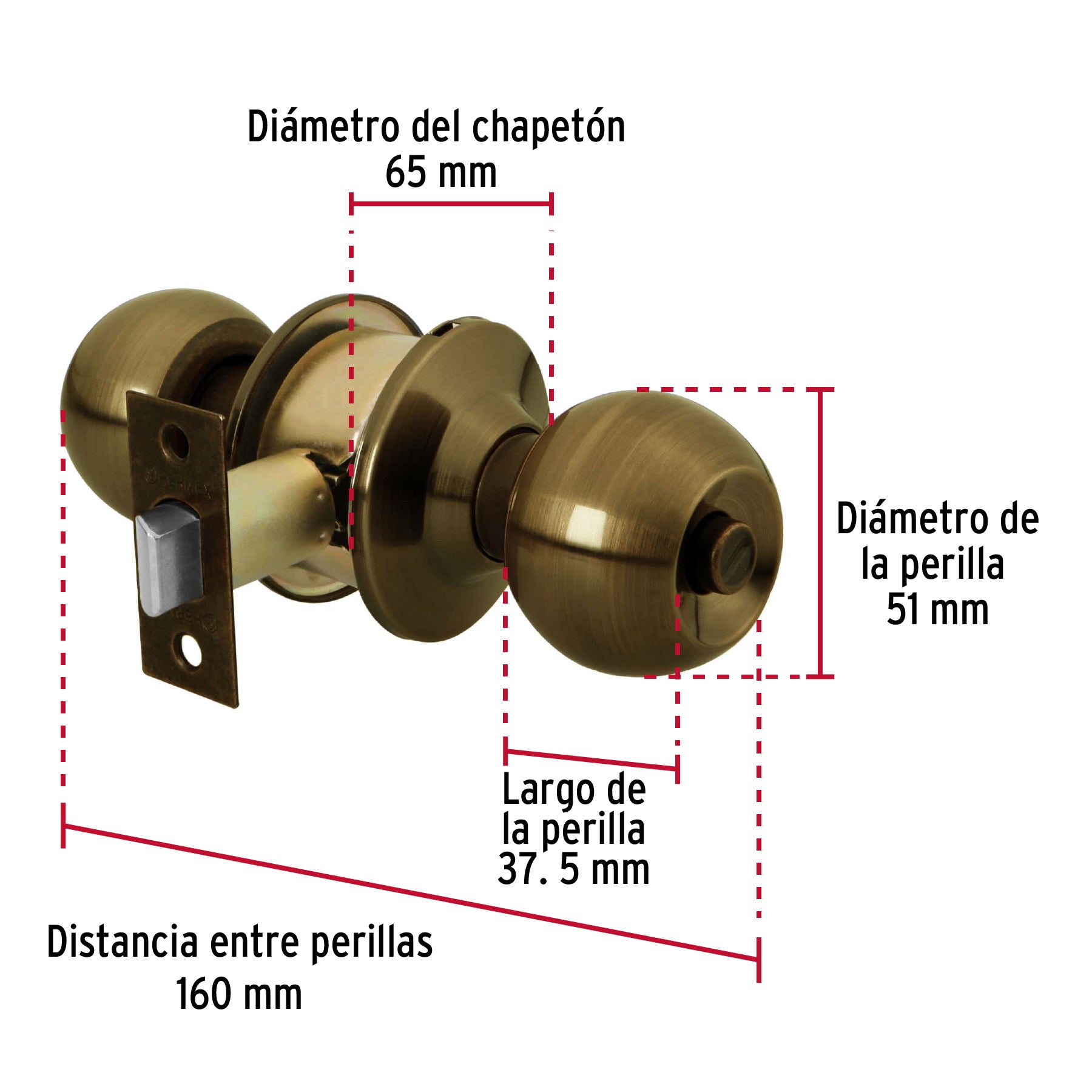 Cerradura tipo esfera, cilíndrico, baño, antiguo, Basic BAL-LA-BP 23567 MM0