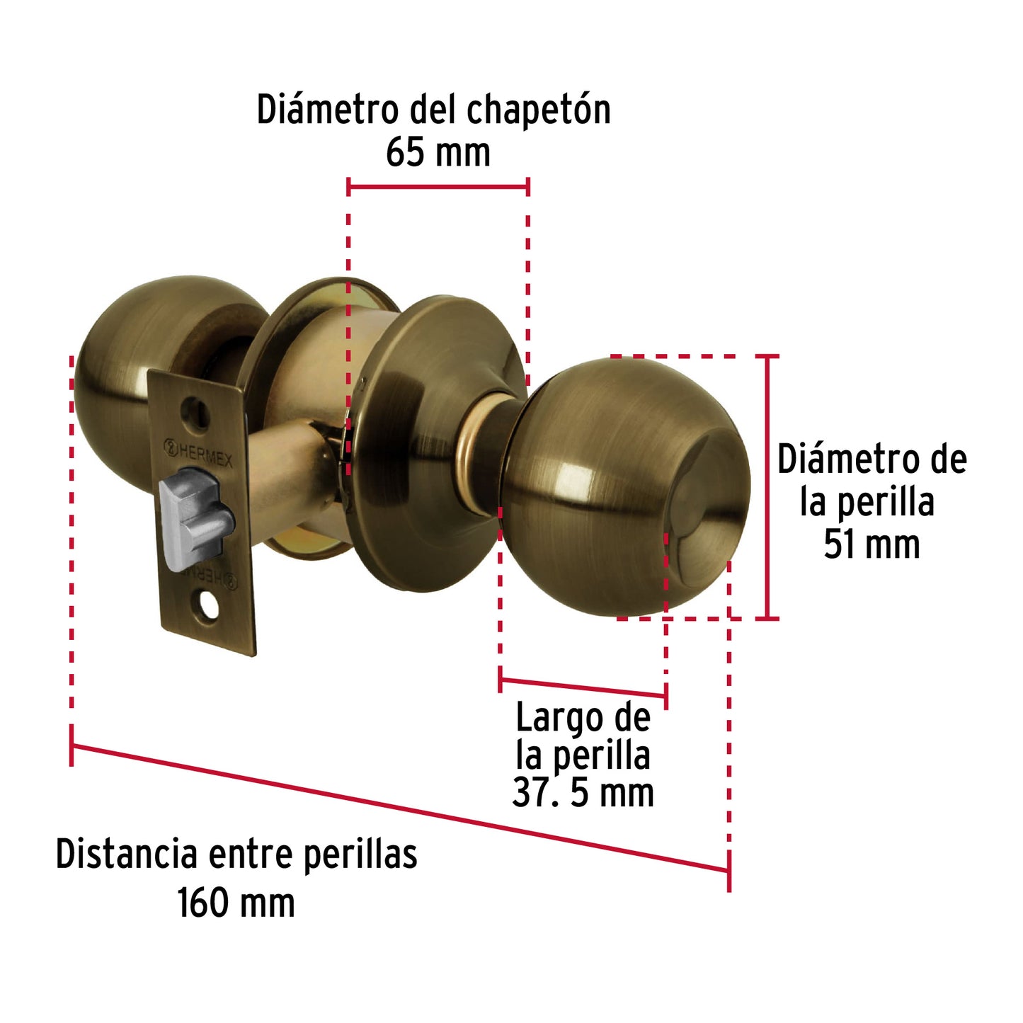 Cerradura tipo esfera, cilíndrico, entrada, antiguo, Basic BAL-LA-EP 23561 MM0