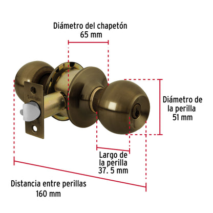 Cerradura tipo esfera, cilíndrico, recámara, antiguo, Basic BAL-LA-RP 23564 MM0